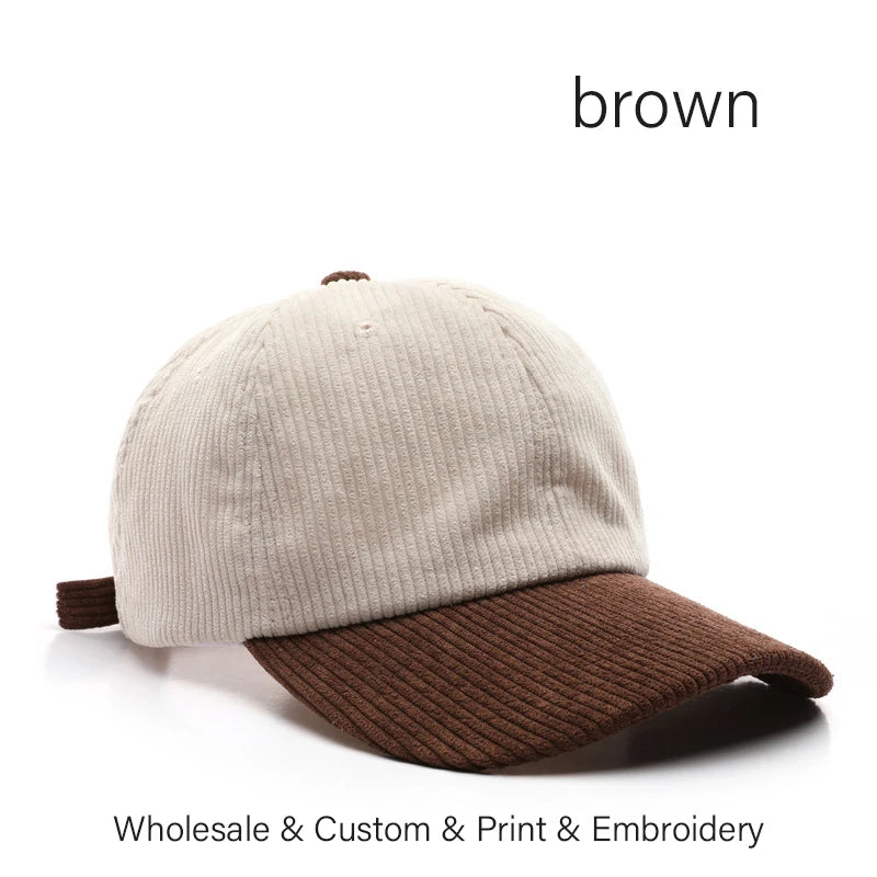 SLECKTON Logo Custom Baseball Cap for Men and Women Brand Design DIY Embroidery Print Summer Sun Hat Corduroy Unisex Wholesale
