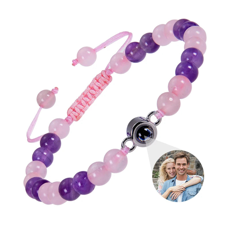 Custom Photo Bracelet Personalized Photo Projection Bracelet Beaded Bracelets with Picture Inside 100 Languages Memorial Gift