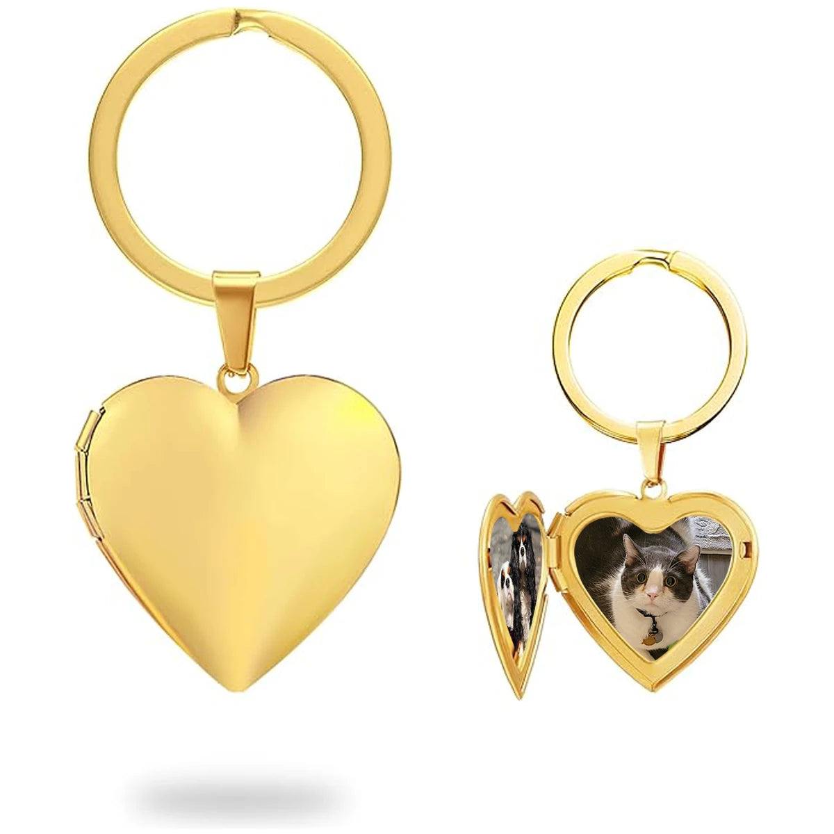 Customized Key Chain, Stainless Steel Heart Charm Image Insert Locket Keychain,Casual Romantic Unisex Women Accessory Gift