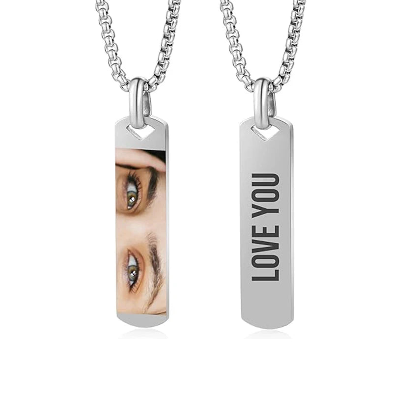 Custom Eyes Photo Necklace Stainless Stee Customized Engrave Eye Necklaces Personalized Picture Name Necklace for Women Kids