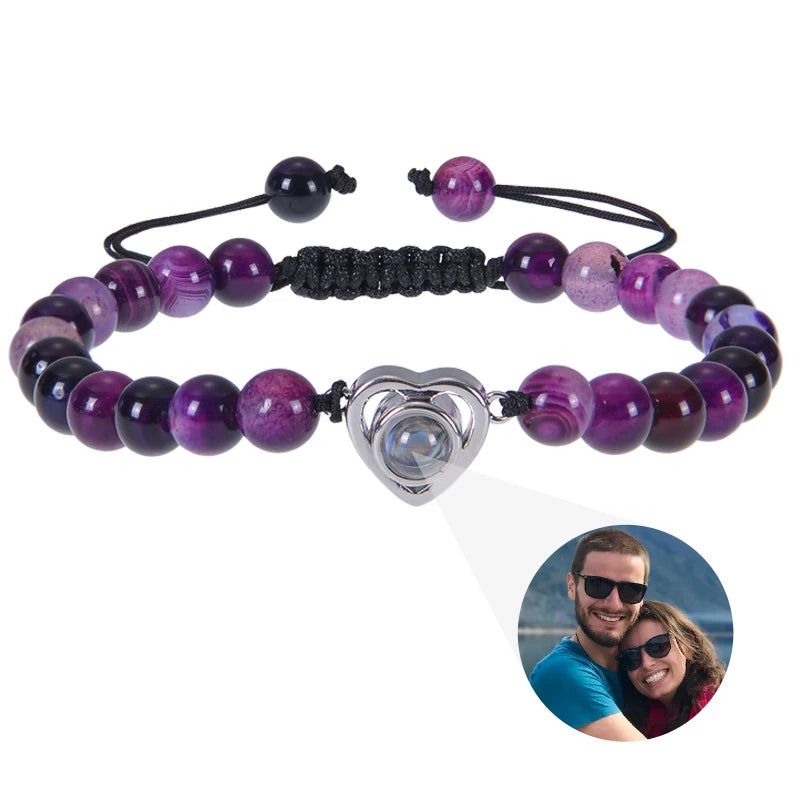 Custom Photo Bracelet Personalized Photo Projection Bracelet Beaded Bracelets with Picture Inside 100 Languages Memorial Gift