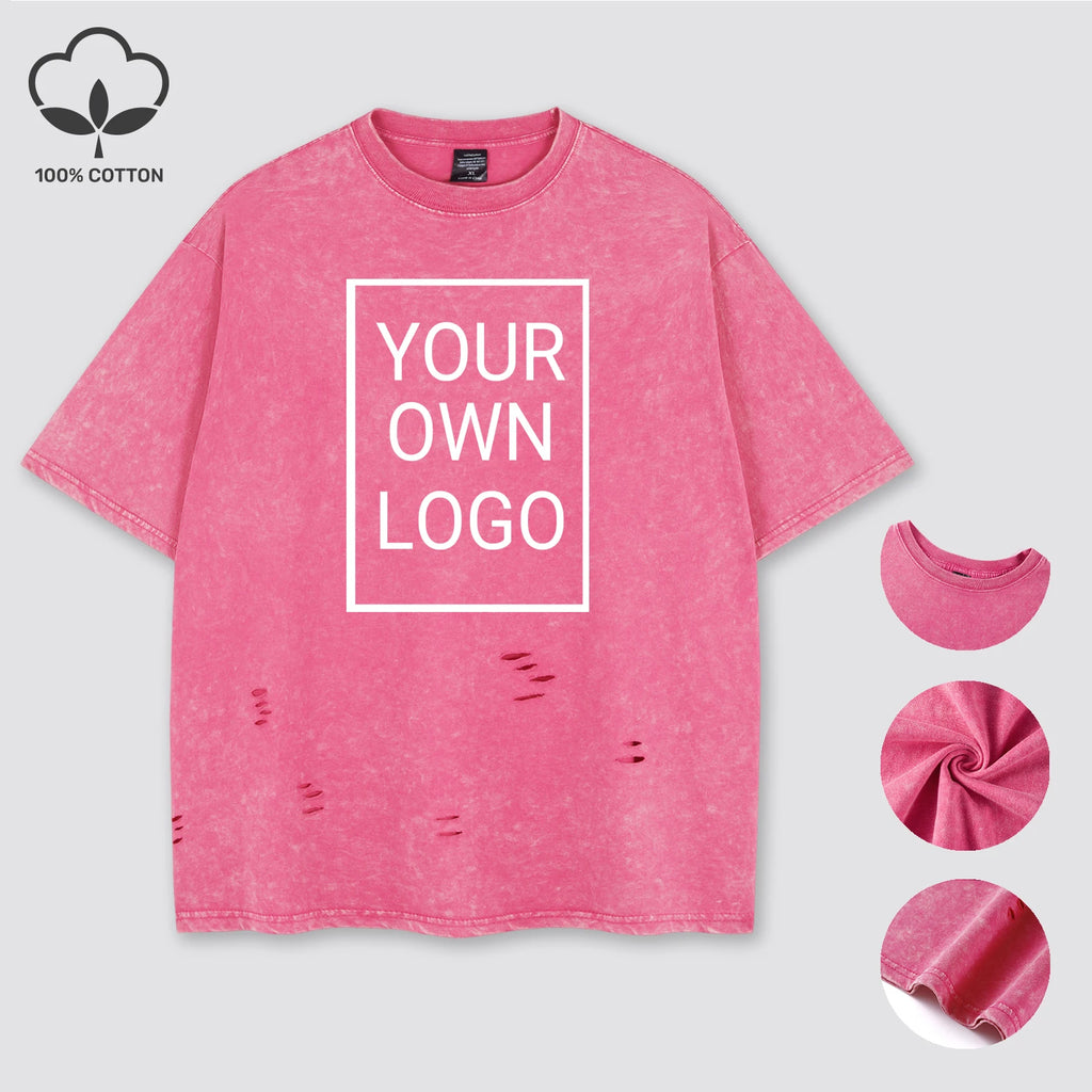 Customized The Logo DIY Pattern Cotton Washed Holes T Shirt Woman Oversize Y2K T-Shirt Summer Hip Hop Top All-Match Short Sleeve (Copy)