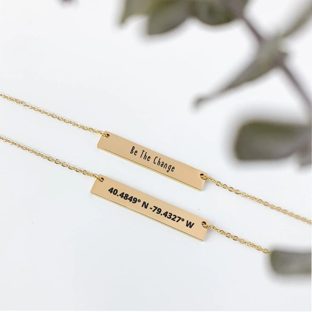 Custom Quote Necklace Engraved Coordinate Name Necklace Personalized Stainless Steel Mantra Chain Gift For Him Her