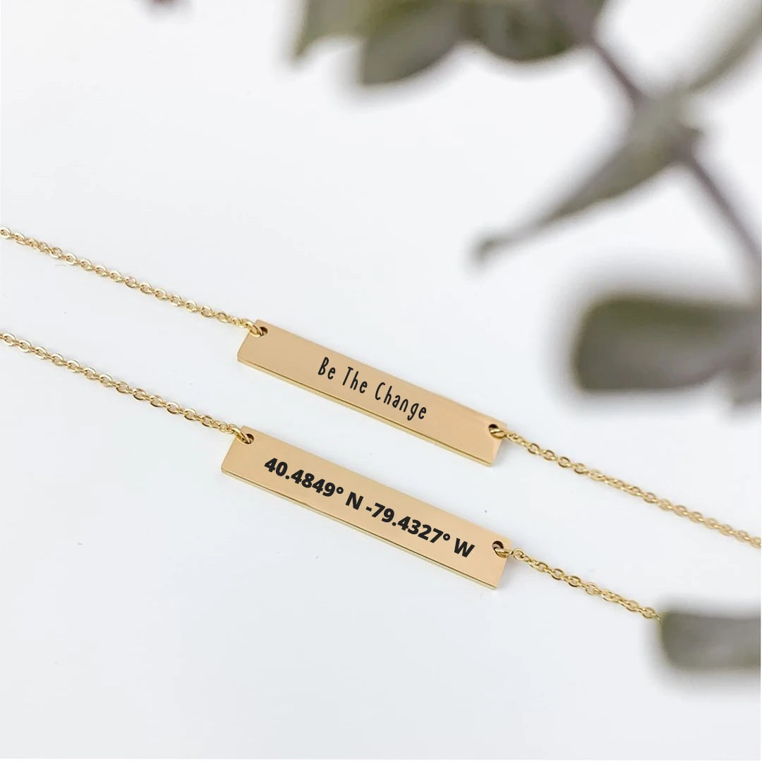 Custom Quote Necklace Engraved Coordinate Name Necklace Personalized Stainless Steel Mantra Chain Gift For Him Her