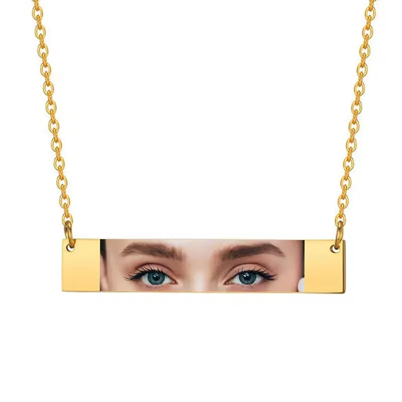 Custom Eyes Photo Necklace Stainless Stee Customized Engrave Eye Necklaces Personalized Picture Name Necklace for Women Kids