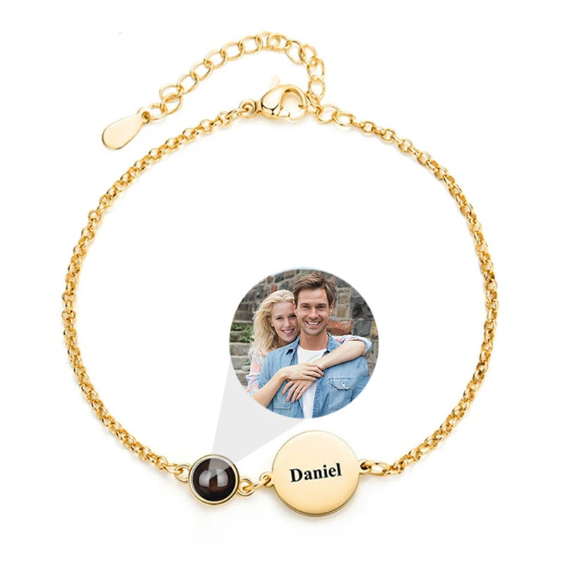 Custom Name Bracelet with Picture Inside Personalized Photo Projection Bracelets Engraved Name Bracelet for Memorial Gifts