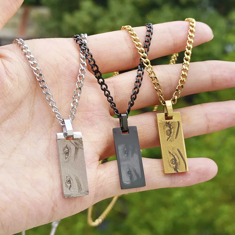 Custom Eyes Photo Necklace Stainless Stee Customized Engrave Eye Necklaces Personalized Picture Name Necklace for Women Kids