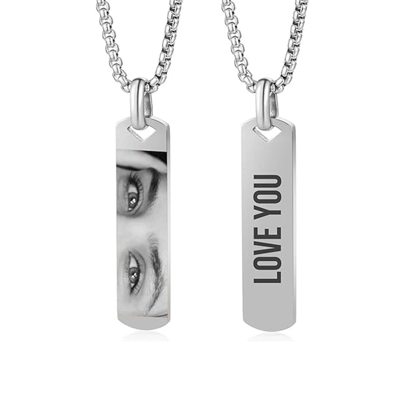 Custom Eyes Photo Necklace Stainless Stee Customized Engrave Eye Necklaces Personalized Picture Name Necklace for Women Kids
