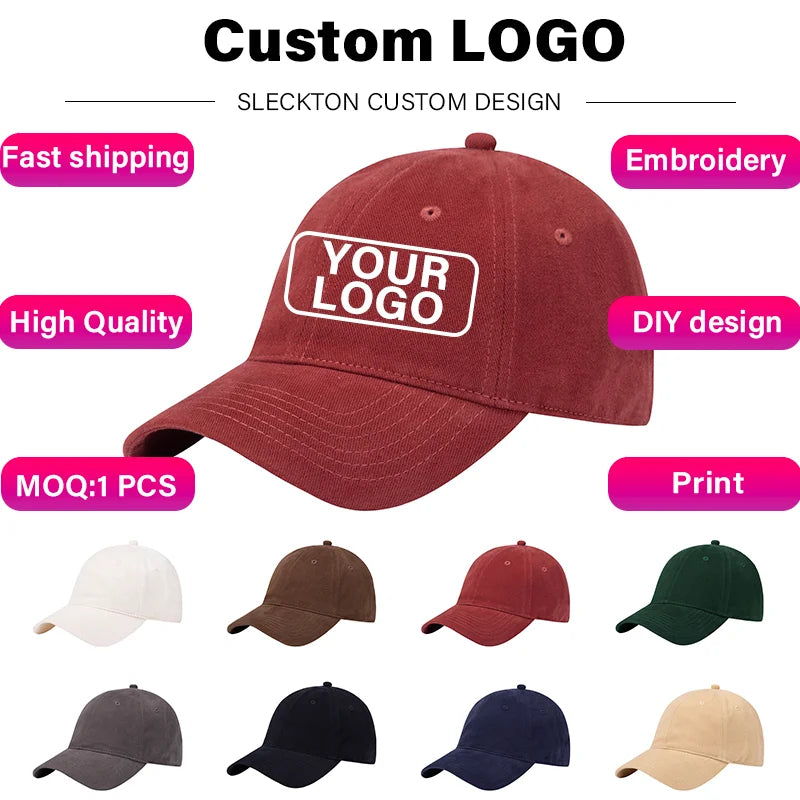 SLECKTON Custom Logo Baseball Cap for Men and Women Embroidery Logo Design Brand DIY Picture Print Deepen The Cap Wholesale