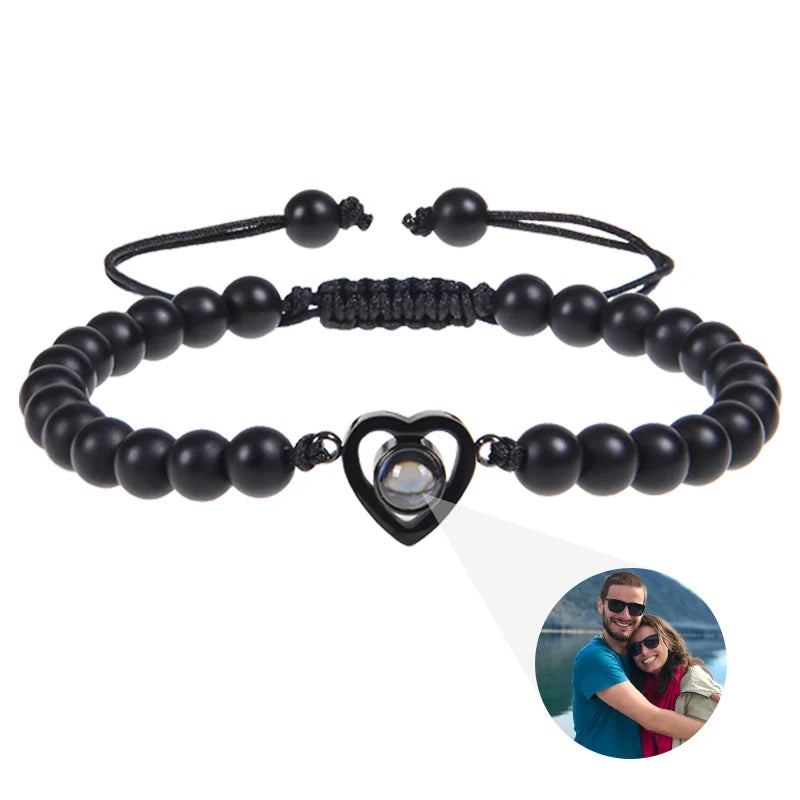 Custom Photo Bracelet Personalized Photo Projection Bracelet Beaded Bracelets with Picture Inside 100 Languages Memorial Gift