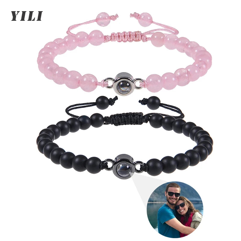 Custom Photo Bracelet Personalized Photo Projection Bracelet Beaded Bracelets with Picture Inside 100 Languages Memorial Gift