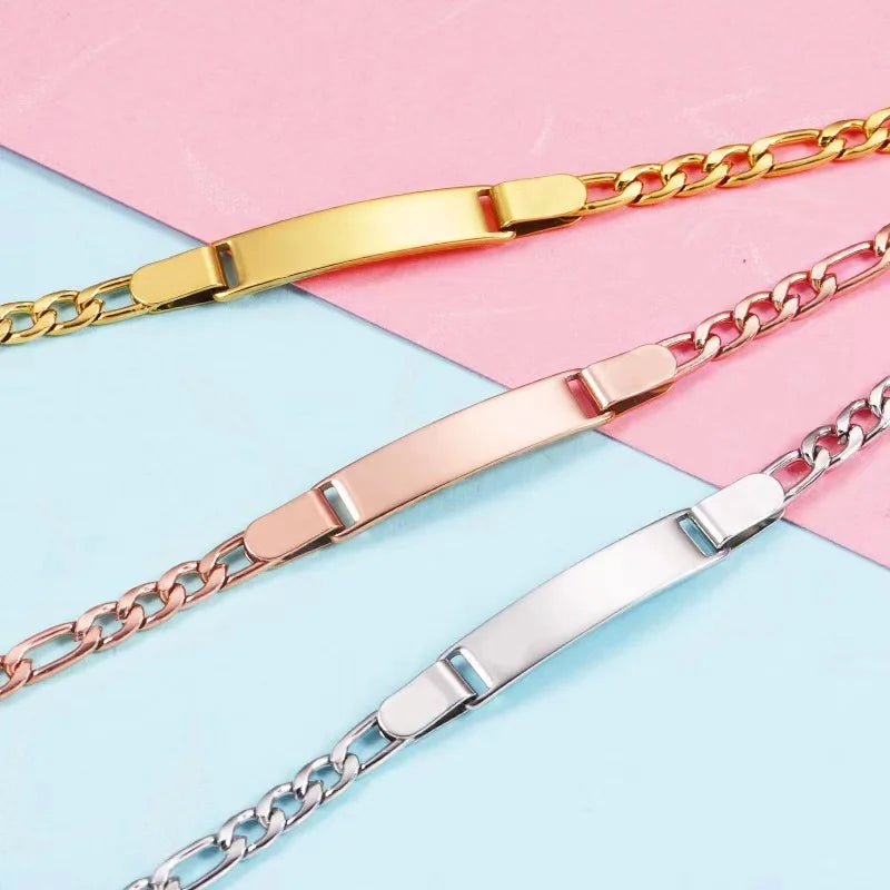Personalized Kids Name Bracelet  Stainless Steel Custom Engraved Smooth Bar Charm Wristband Gift For Children Baby Boys Girls