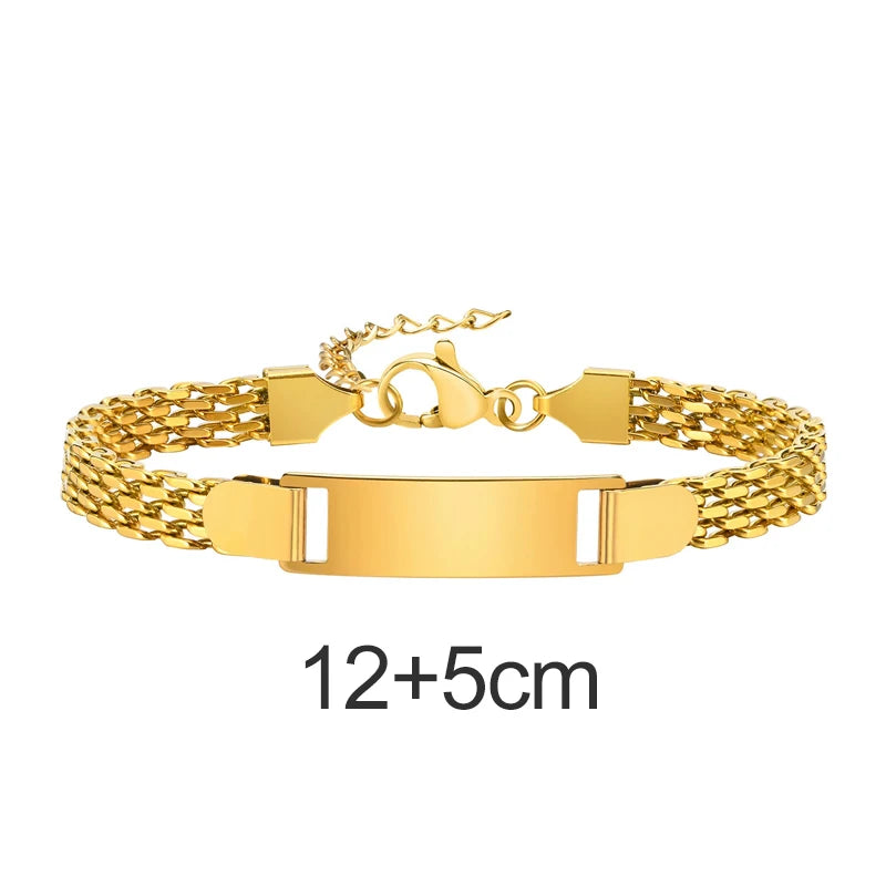 Personalized Kids Name Bracelet  Stainless Steel Custom Engraved Smooth Bar Charm Wristband Gift For Children Baby Boys Girls