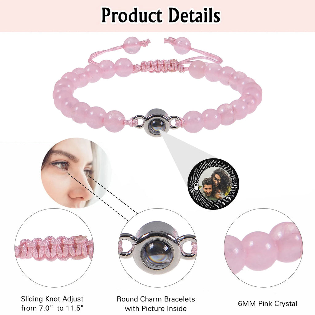 Custom Photo Bracelet Personalized Photo Projection Bracelet Beaded Bracelets with Picture Inside 100 Languages Memorial Gift