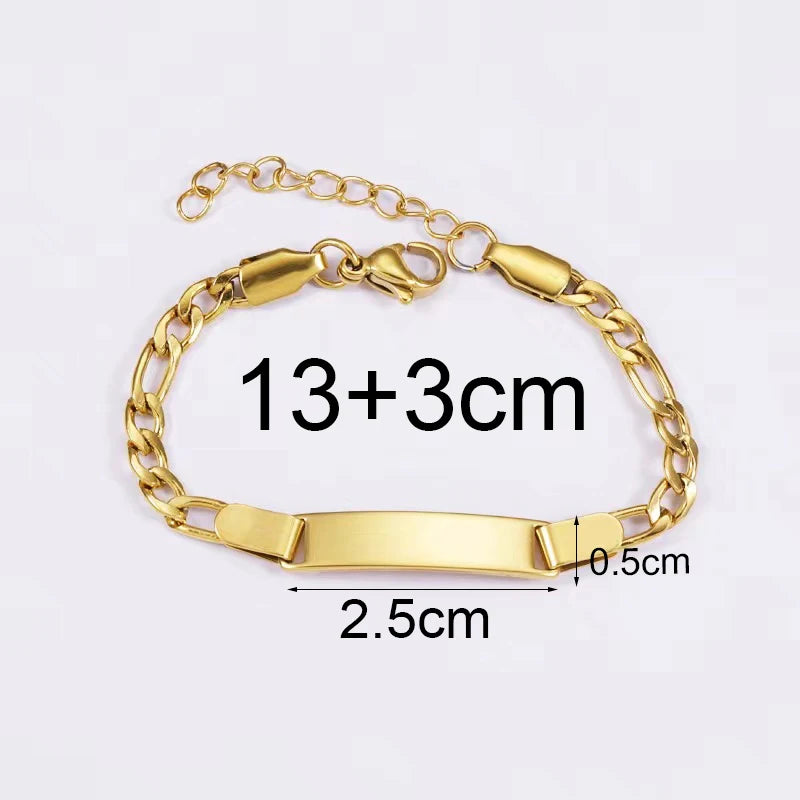 Personalized Kids Name Bracelet  Stainless Steel Custom Engraved Smooth Bar Charm Wristband Gift For Children Baby Boys Girls