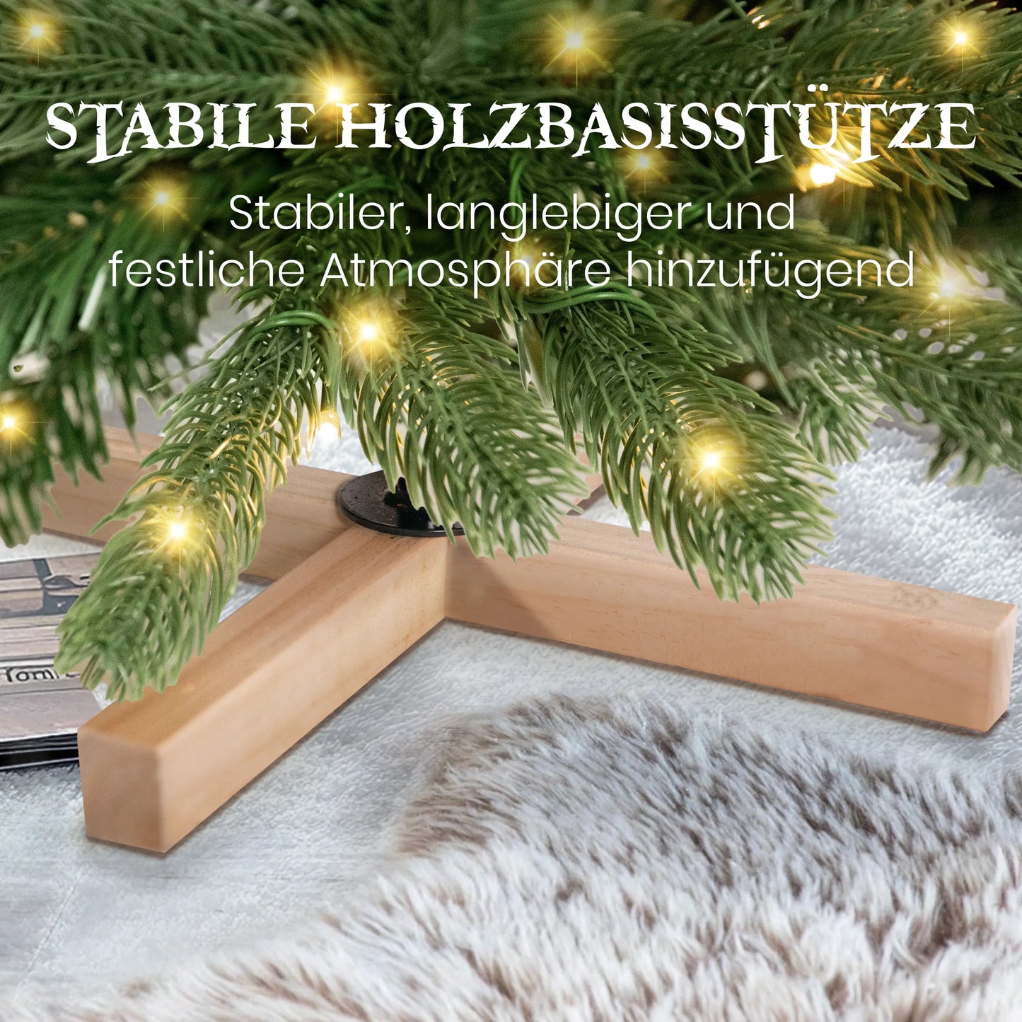 210cm Artificial Christmas Tree 340 LED lights,1276 Tips,PVC+PE, Wooden Stand,Foldable Design,Easy Assembly,Party Decoration