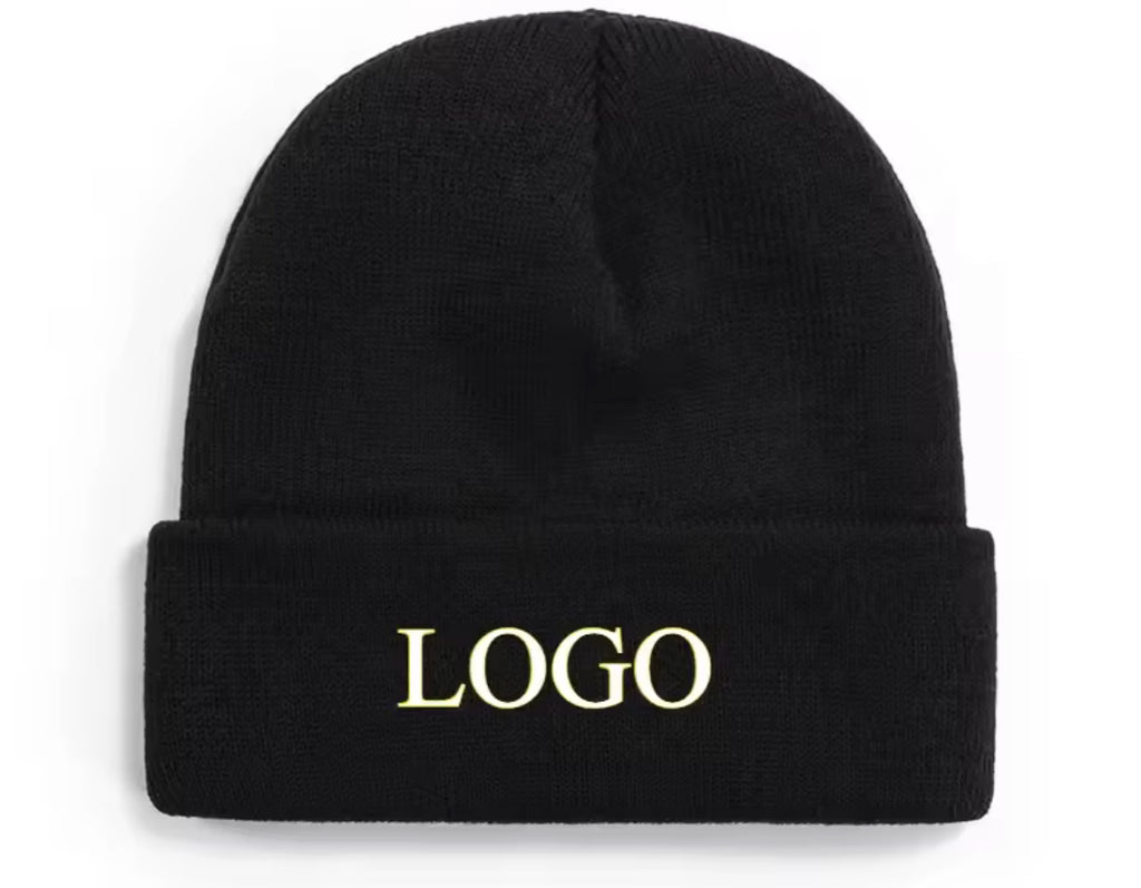 Custom Logo Knitted Beanie – Unisex Winter Hat with Ear Protection
