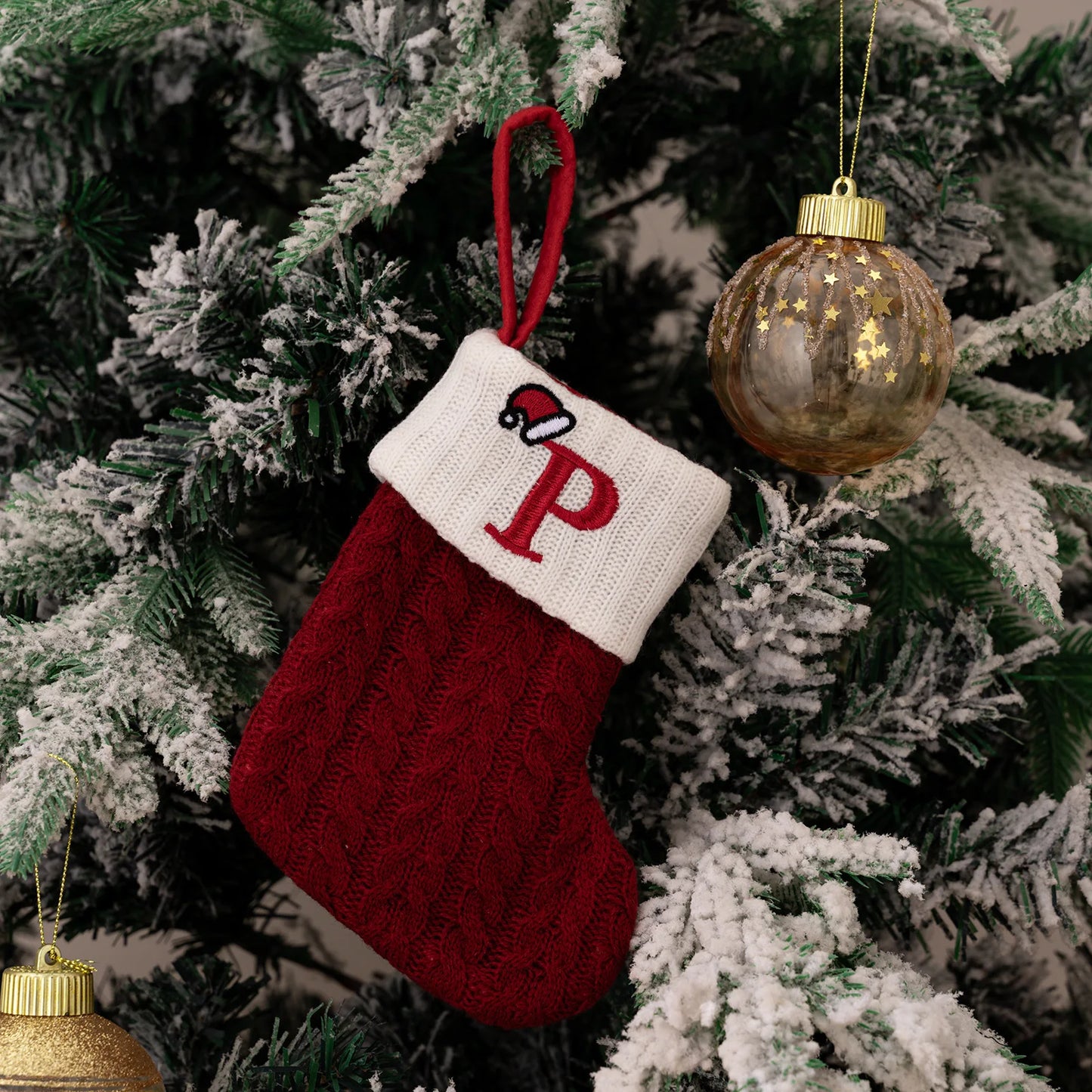 Red Knitted Christmas Stocking with Embroidered Letter – Custom Gift