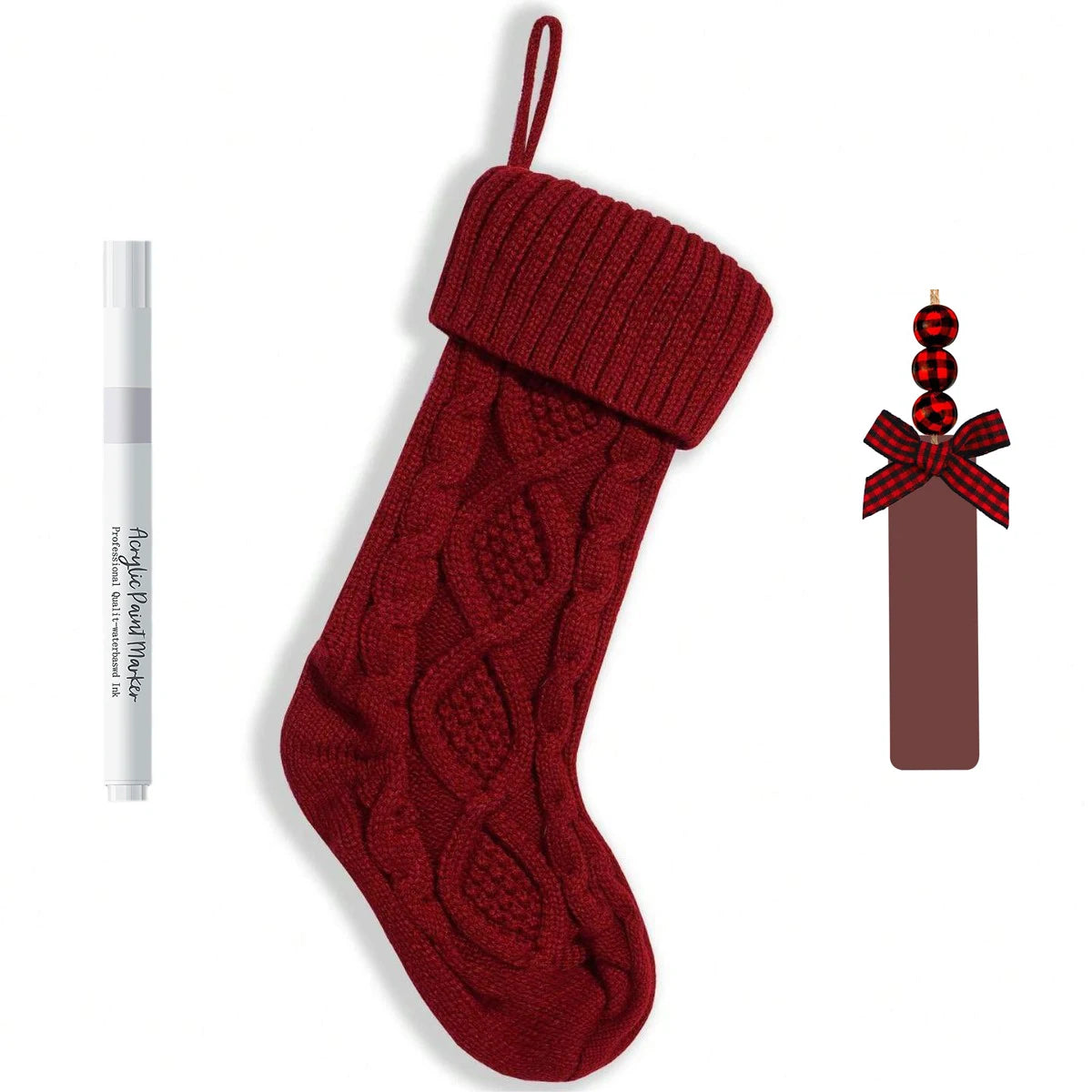 Personalized Cable Knit Christmas Stockings with Wooden Name Tag