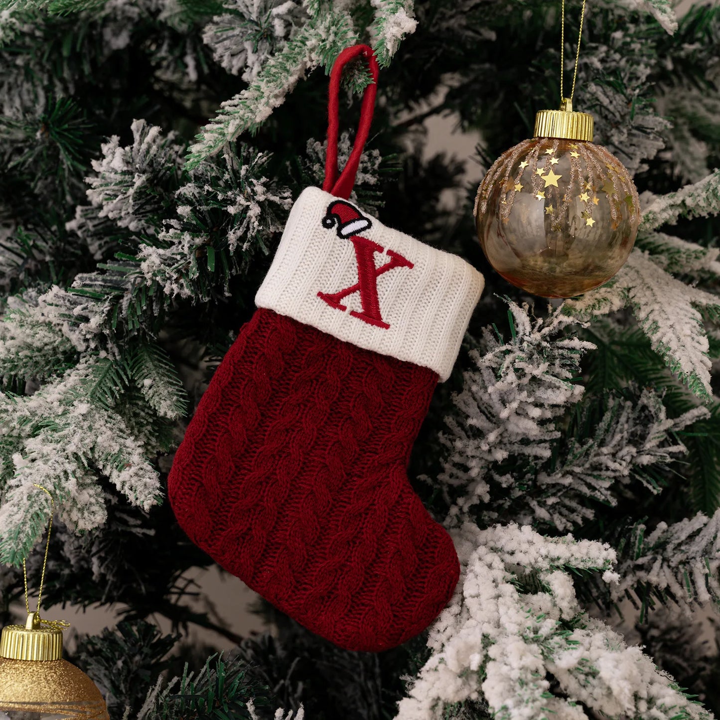 Red Knitted Christmas Stocking with Embroidered Letter – Custom Gift