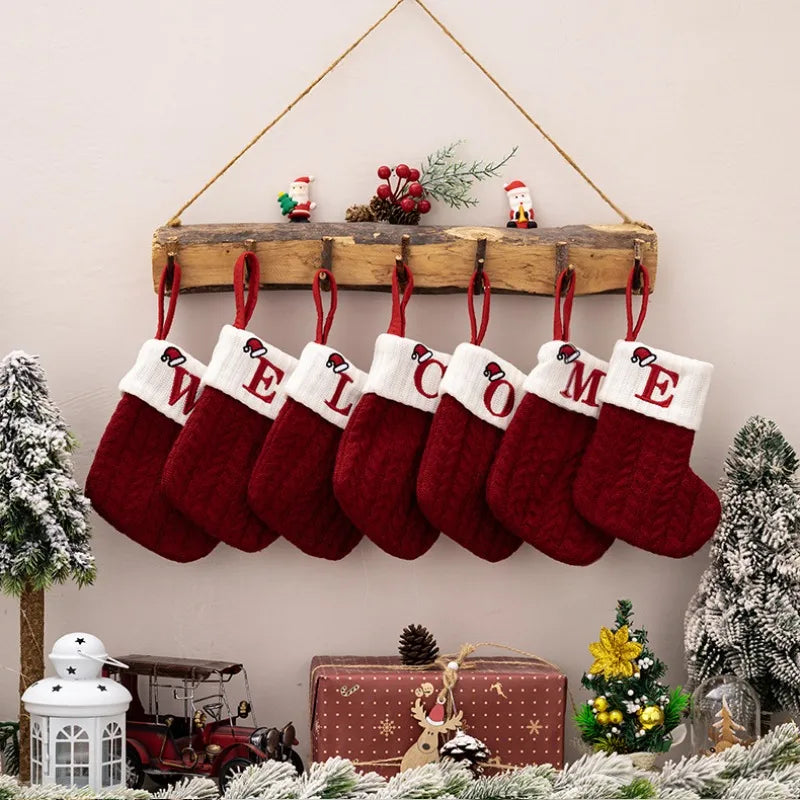 Red Knitted Christmas Stocking with Embroidered Letter – Custom Gift