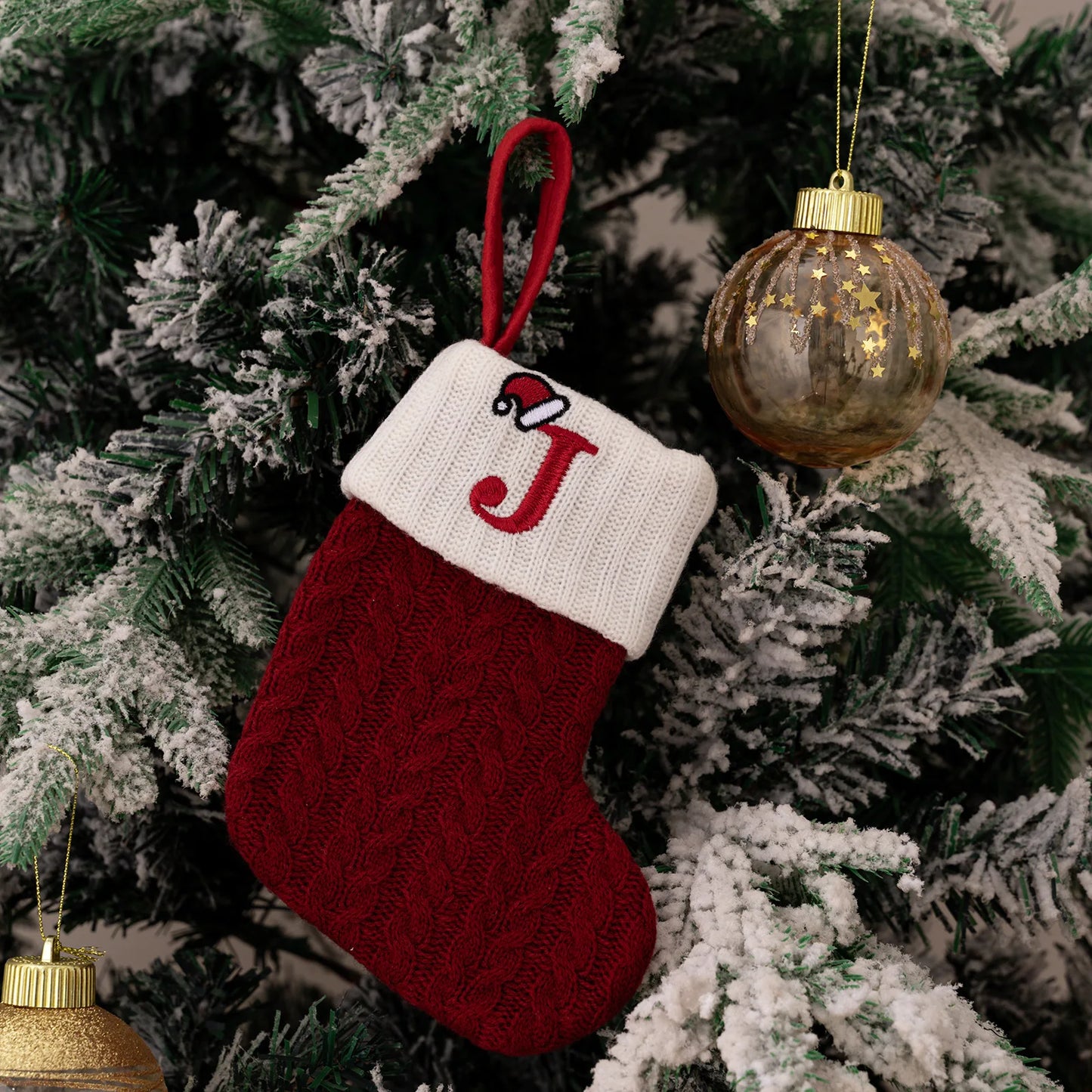 Red Knitted Christmas Stocking with Embroidered Letter – Custom Gift