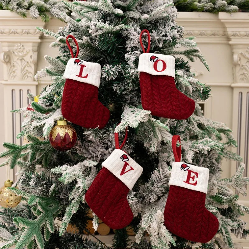 Red Knitted Christmas Stocking with Embroidered Letter – Custom Gift