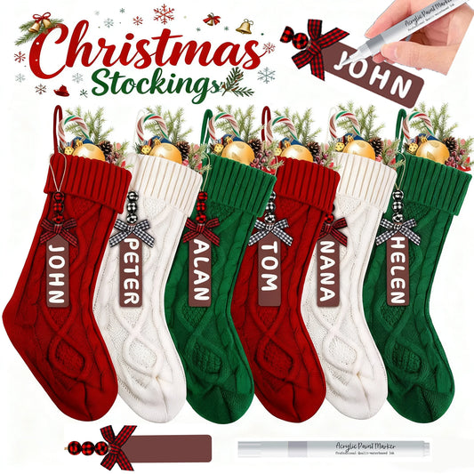 Personalized Cable Knit Christmas Stockings with Wooden Name Tag