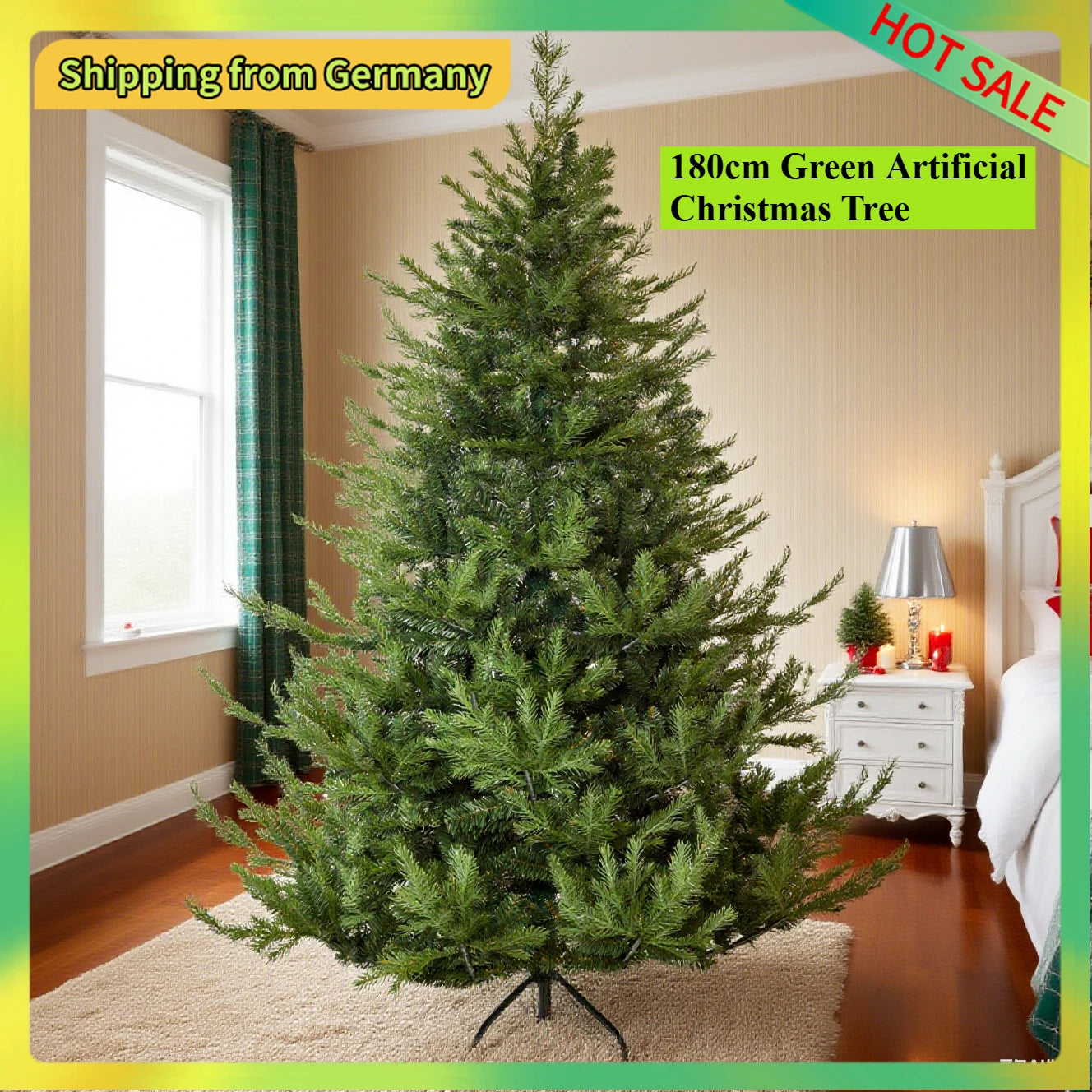 Comanlai 180cm Green Artificial Christmas Tree,Christmas Festive Room Decorations,Home Decoration,Christmas Decoration
