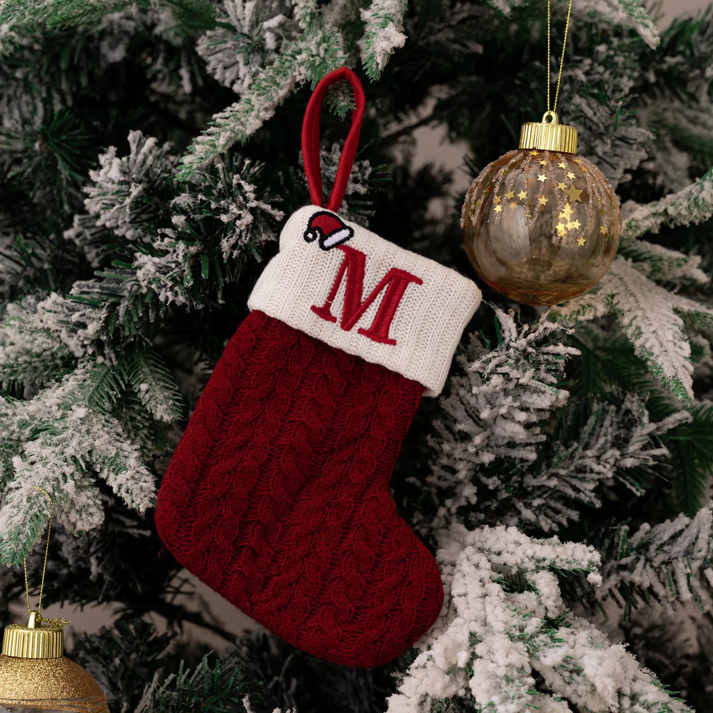Red Knitted Christmas Stocking with Embroidered Letter – Custom Gift