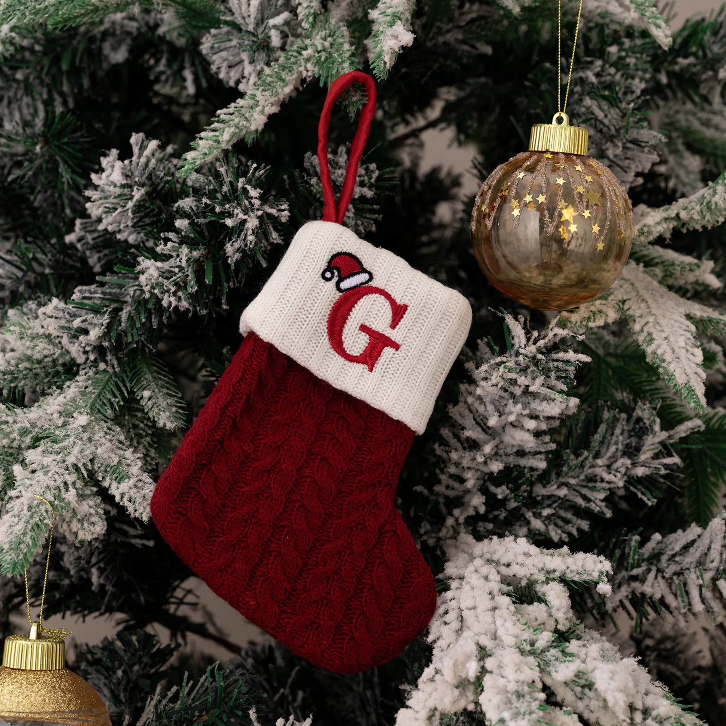 Red Knitted Christmas Stocking with Embroidered Letter – Custom Gift