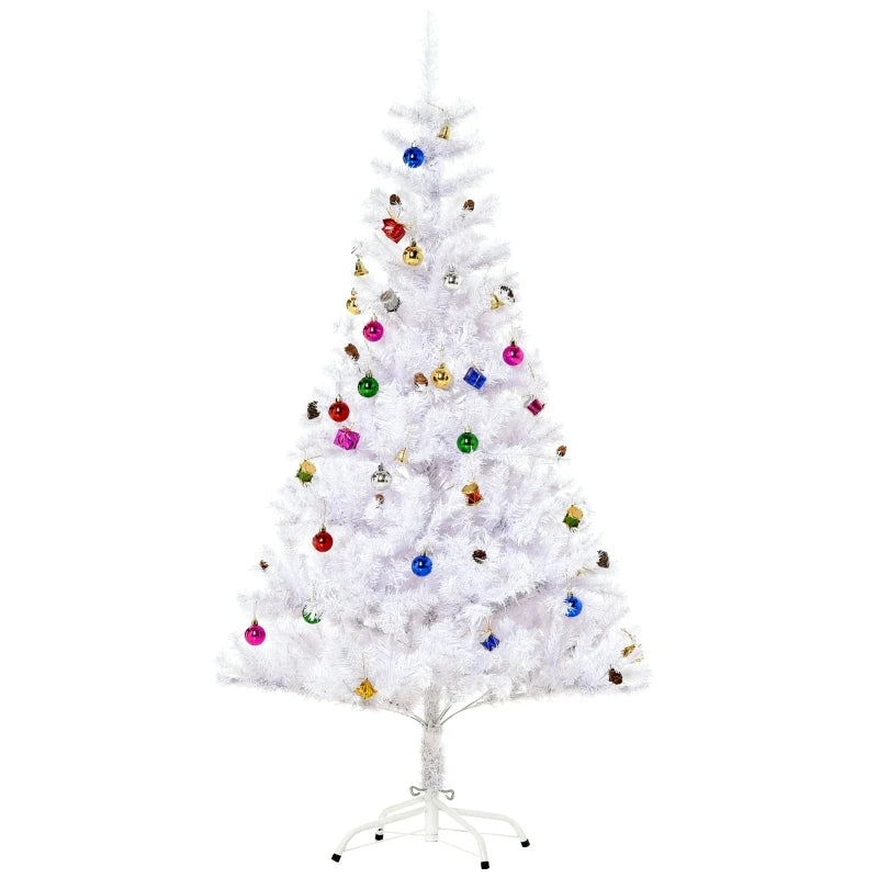 Comanlai 150cm White Artificial Christmas Tree with Golden Bells,Christmas Balls,Drums and Small Gifts,Festive Home Decorations