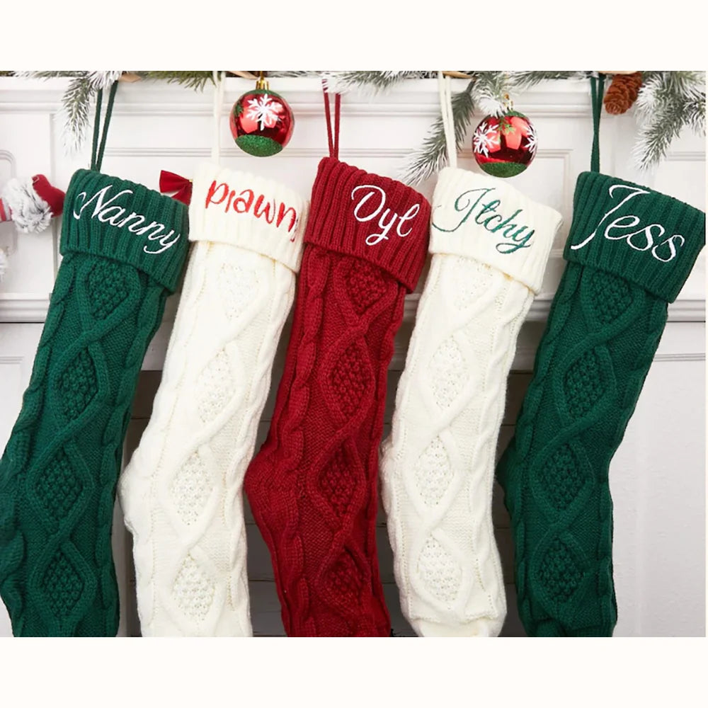 Custom Knitted Christmas Stocking with Name – Holiday Family Gift