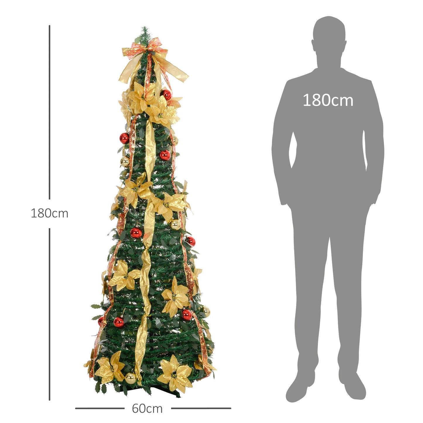 Homcom Christmas Tree 180 cm Foldable with Led Lights Green