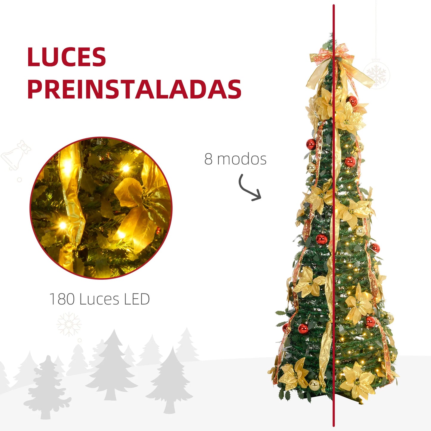 Homcom Christmas Tree 180 cm Foldable with Led Lights Green