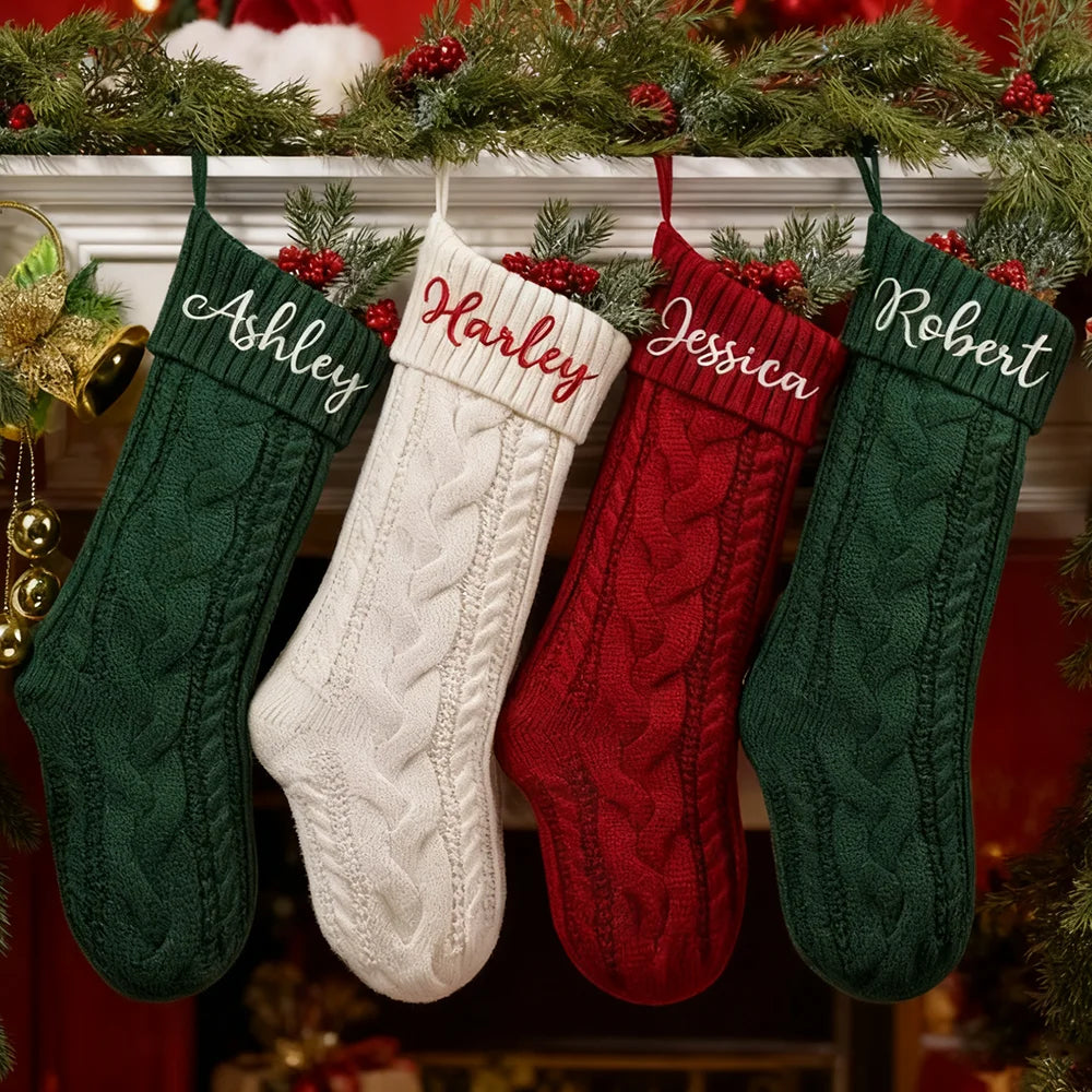 Custom Knitted Christmas Stocking with Name – Holiday Family Gift