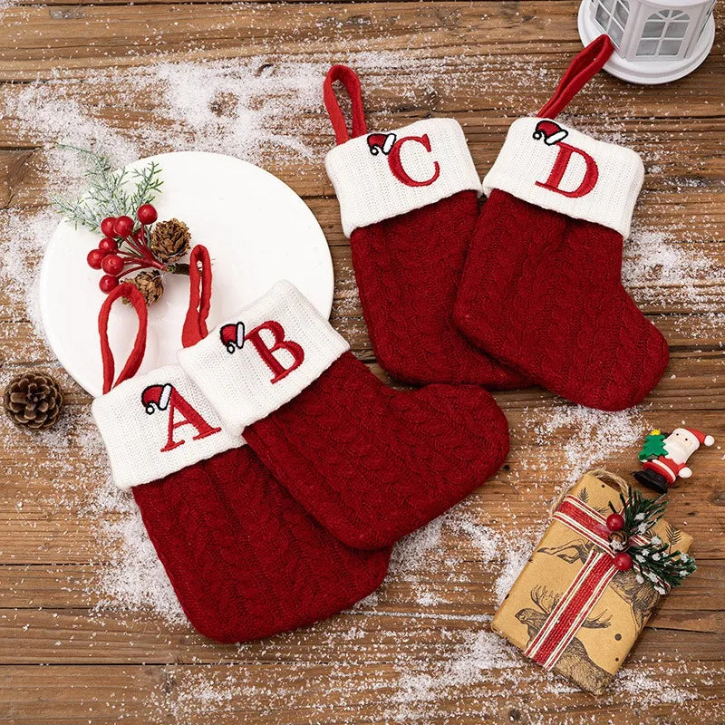 Red Knitted Christmas Stocking with Embroidered Letter – Custom Gift