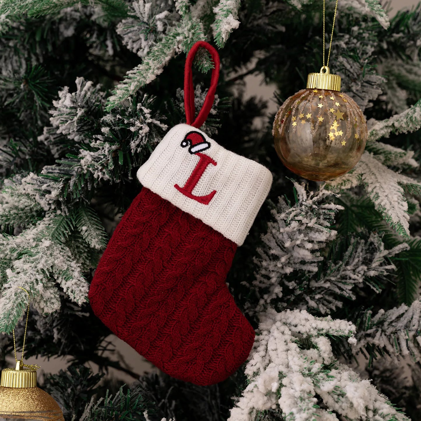 Red Knitted Christmas Stocking with Embroidered Letter – Custom Gift