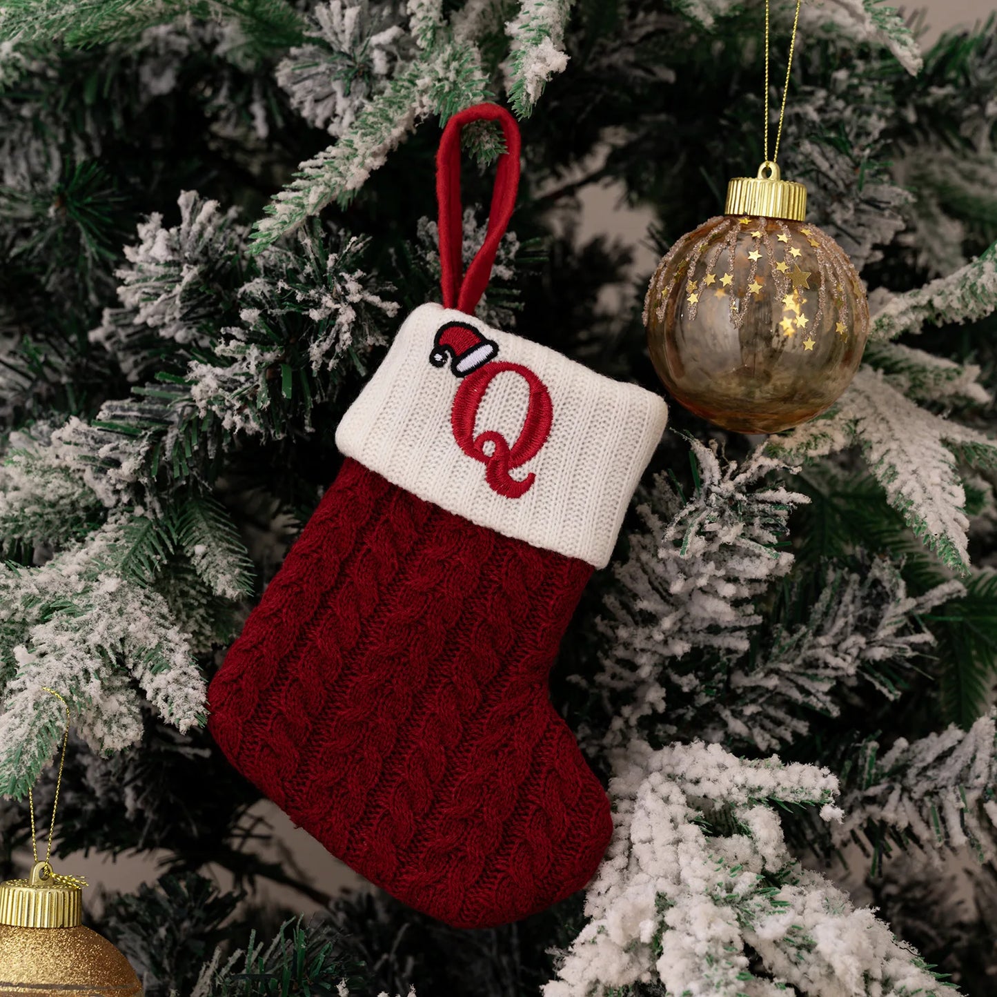 Red Knitted Christmas Stocking with Embroidered Letter – Custom Gift