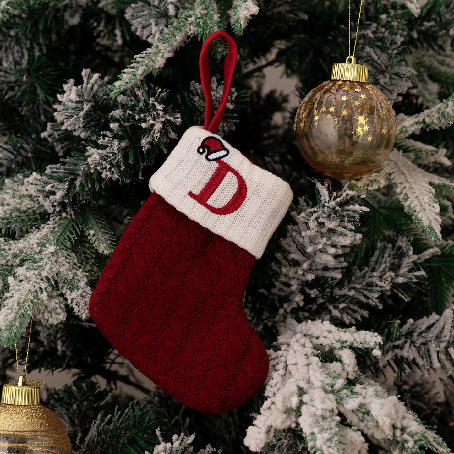 Red Knitted Christmas Stocking with Embroidered Letter – Custom Gift