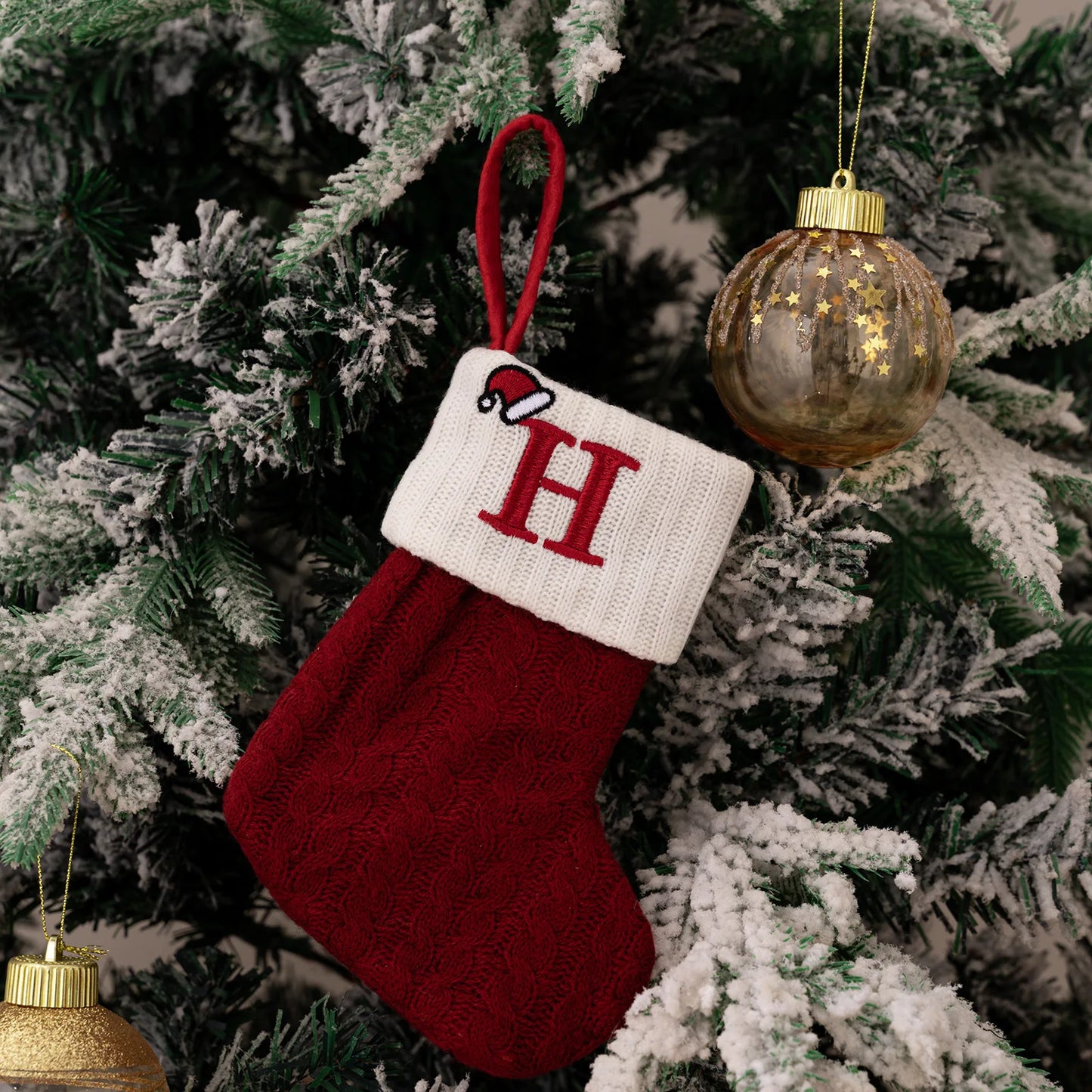 Red Knitted Christmas Stocking with Embroidered Letter – Custom Gift