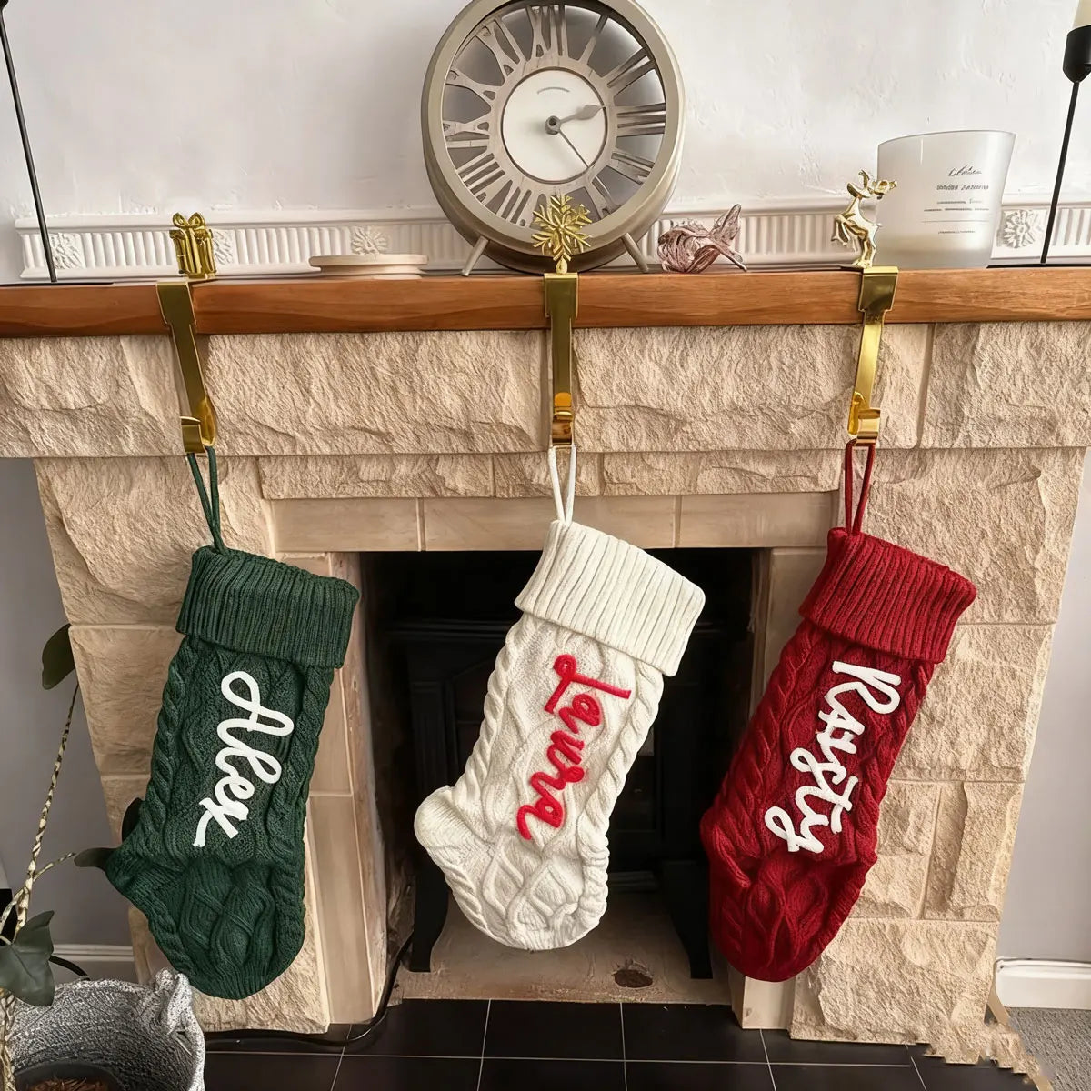Vintage Personalized Christmas Stocking with Name Embroidery