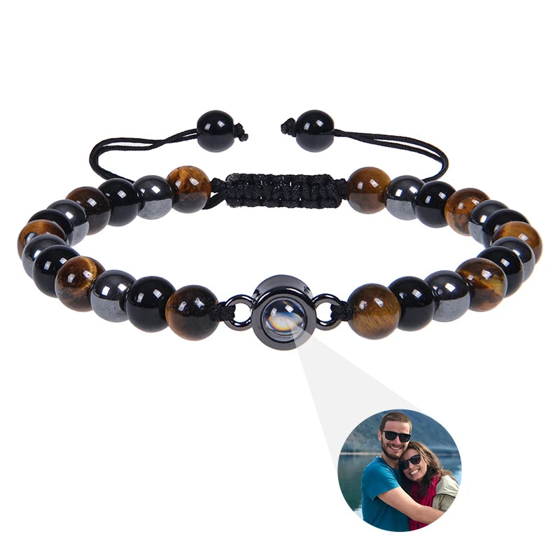 Custom Photo Bracelet Personalized Photo Projection Bracelet Beaded Bracelets with Picture Inside 100 Languages Memorial Gift