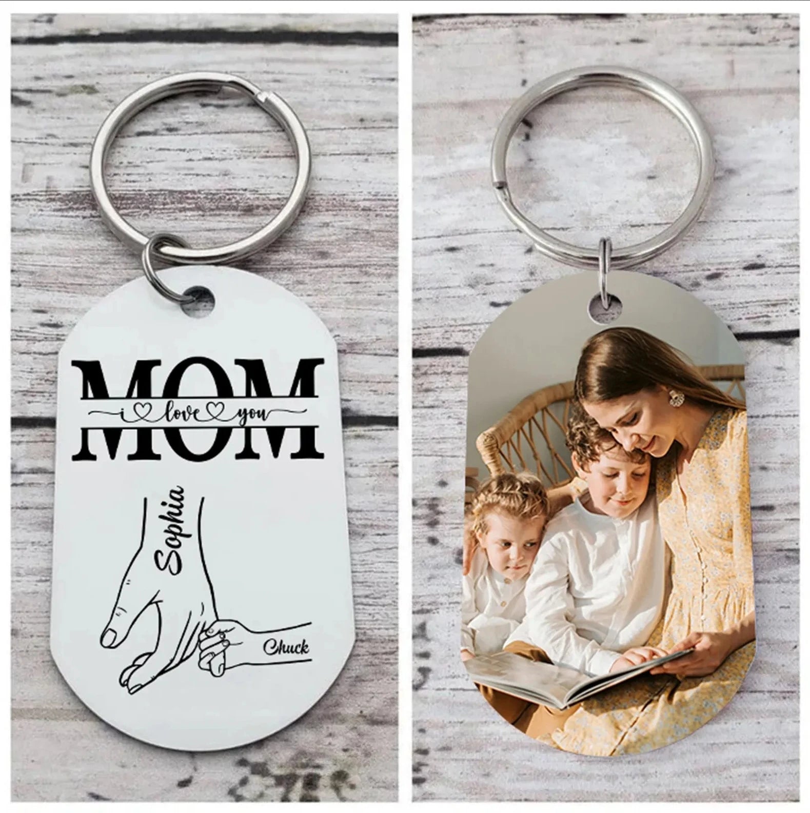 Personalized Photo Keychain Custom Holding Mom Hand With1-6 Kids Names Hand Keychains For Mother's Day Gift Ideas Birthday Gifts