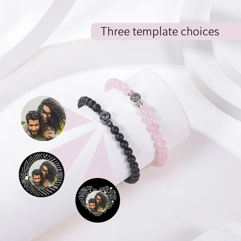 Custom Photo Bracelet Personalized Photo Projection Bracelet Beaded Bracelets with Picture Inside 100 Languages Memorial Gift