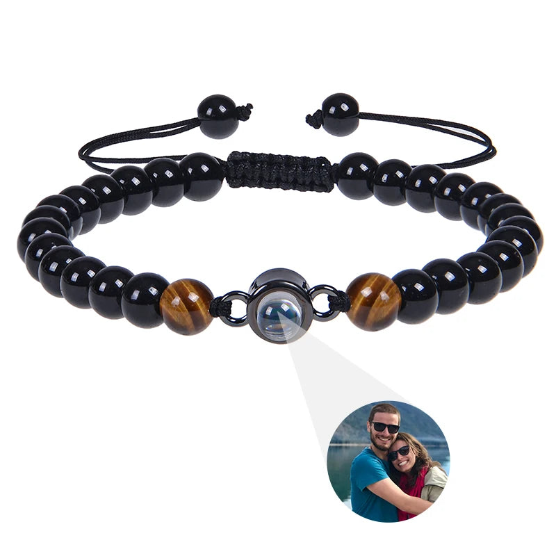 Custom Photo Bracelet Personalized Photo Projection Bracelet Beaded Bracelets with Picture Inside 100 Languages Memorial Gift