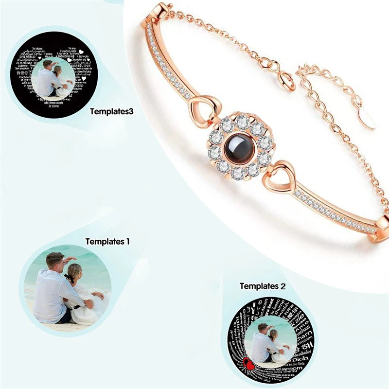 Personalized Bracelet with Picture Inside Custom Projection Heart Bangle with Photo I Love You Memorial Gifts for Women Girls