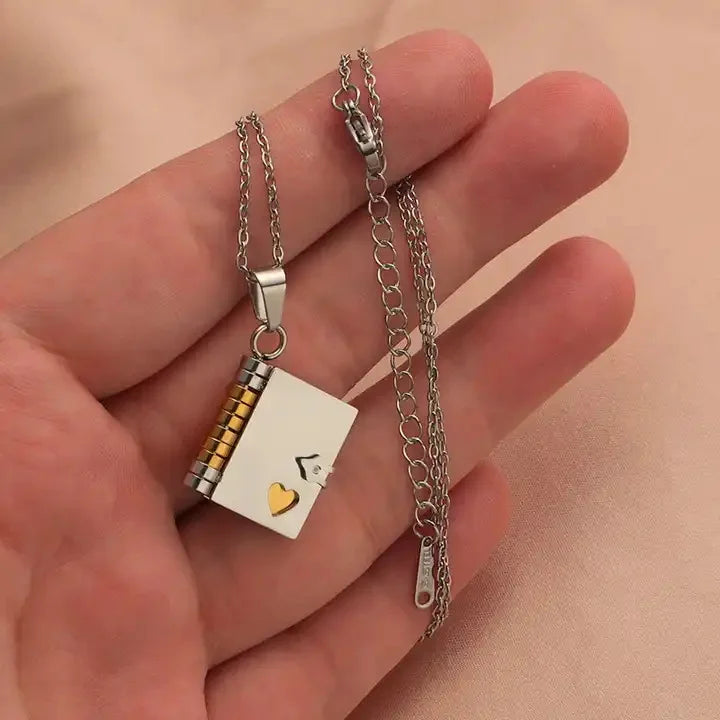Envelope Necklace Custom Text Locket Opening Book Pendant Couple Personalized Photo Album Sweater Chain Jewelry Birthday Gift