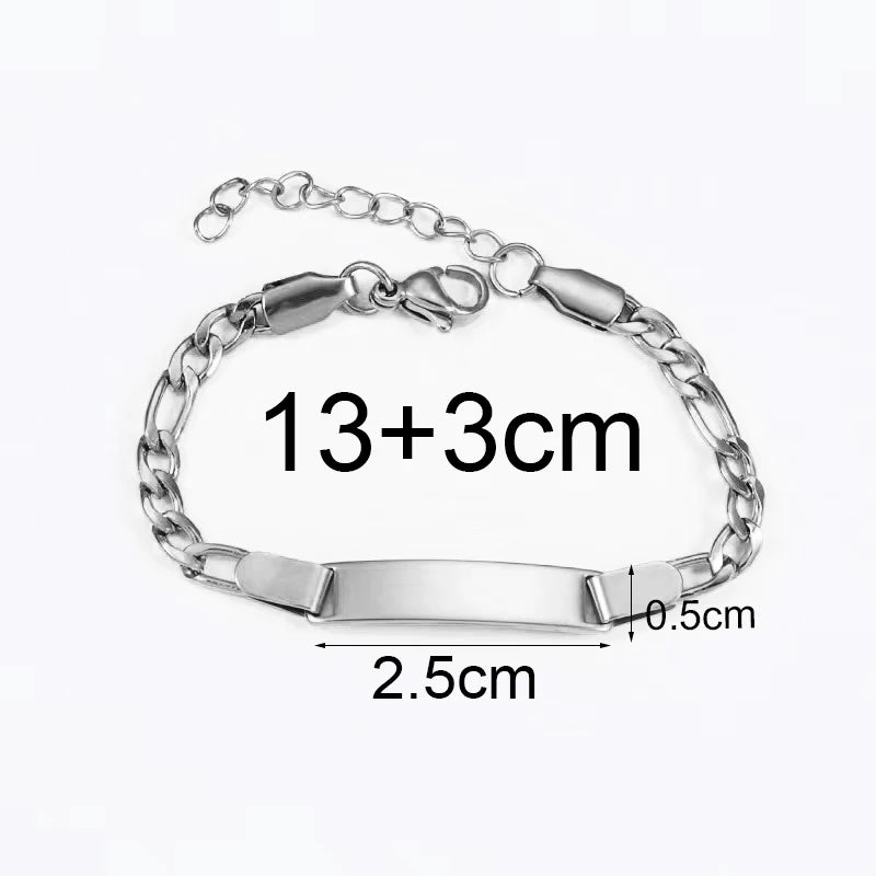 Personalized Kids Name Bracelet  Stainless Steel Custom Engraved Smooth Bar Charm Wristband Gift For Children Baby Boys Girls