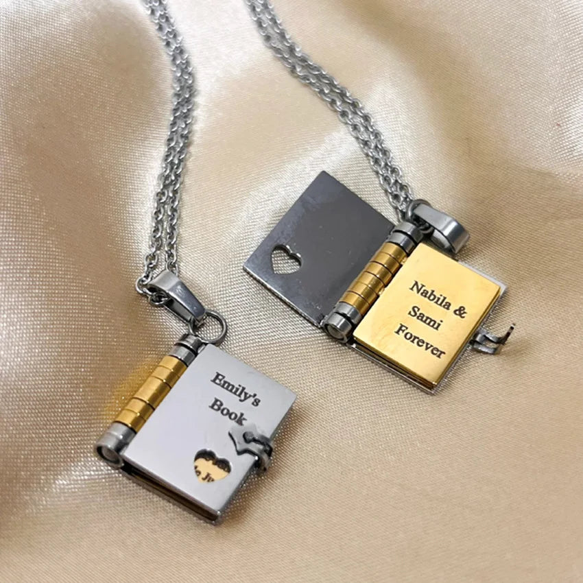 Envelope Necklace Custom Text Locket Opening Book Pendant Couple Personalized Photo Album Sweater Chain Jewelry Birthday Gift